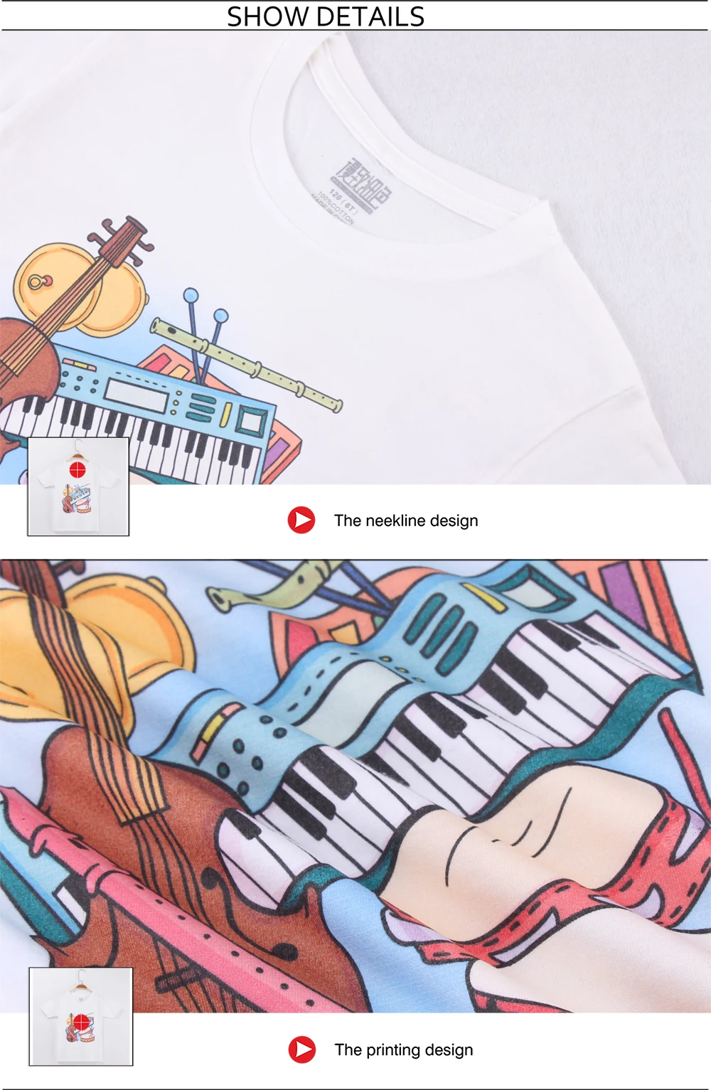 Roupa dos Miúdos T-shirt de Instrumentos Musicais da Banda de Impressão Meninos de Manga Camisas do Bebê Novas Crianças Algodão Curta t Menina Cobre Tee 2020 100% 15 High Quality Mamãe e Bebê