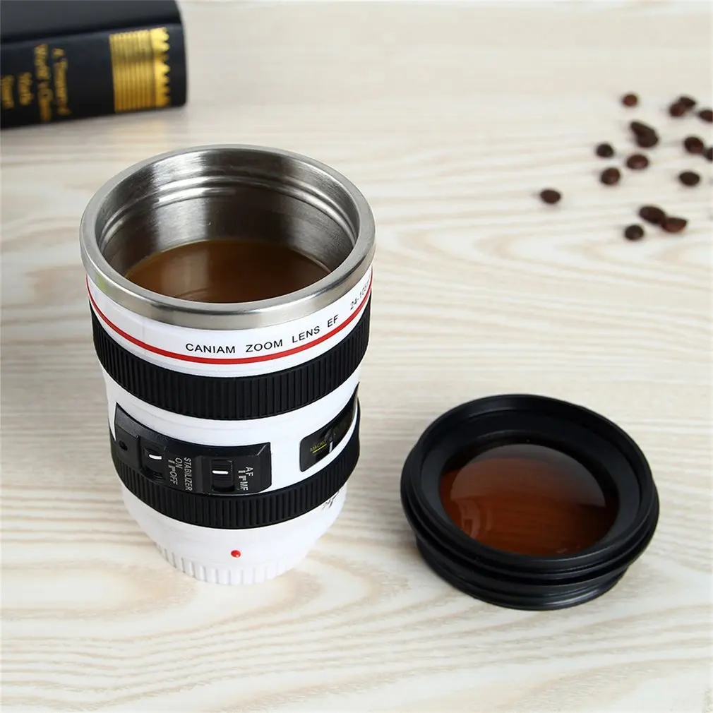 

White Creative Camera Lens Cup Stainless Steel Coffee Creative Lens Tea 400ml Mugs Emulation Camera Mug Cup