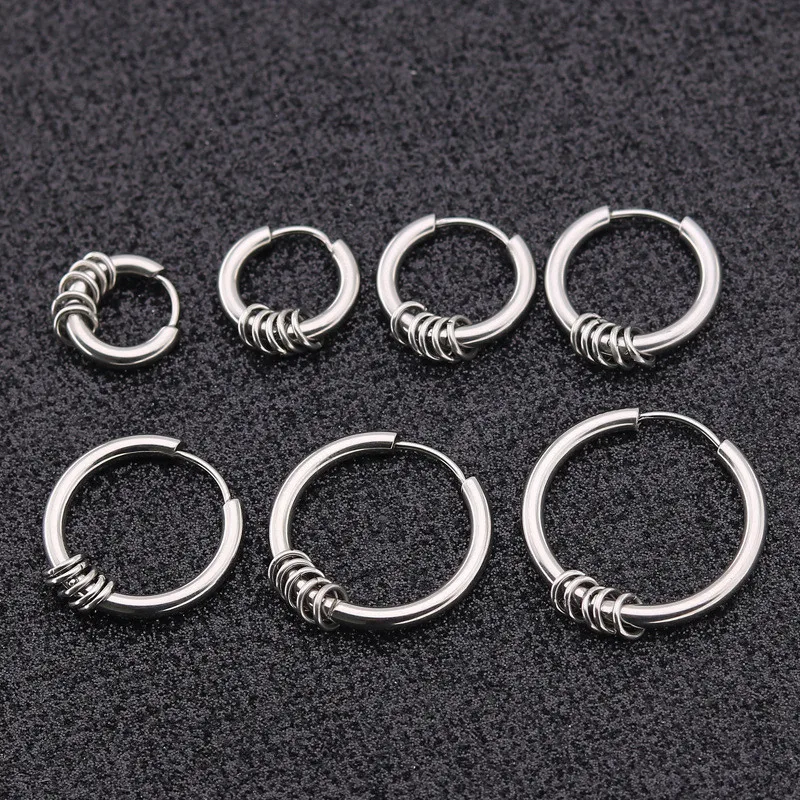 

Fashion Punk Style Circles Charms Earrings Woman Men Stainless Steel Ears Jewelry Gift Size 8-20mm