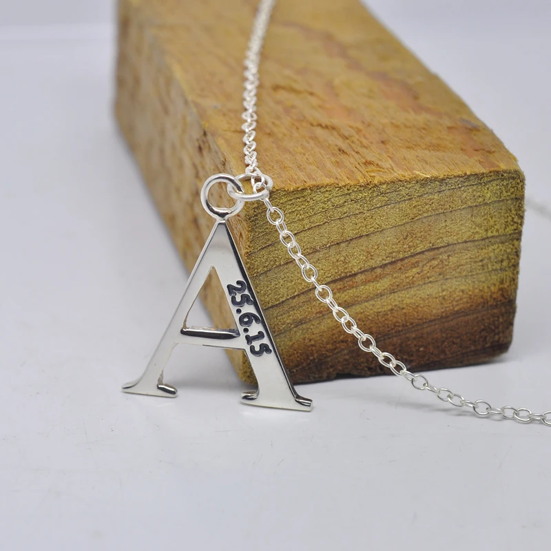 Single Letter Necklace Engraved Date 