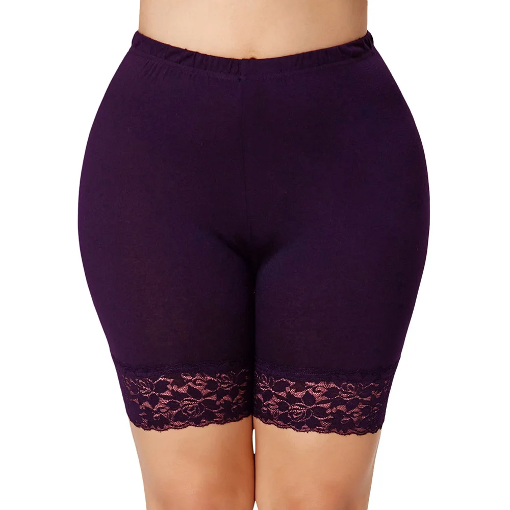 Wipalo, женские кружевные безопасные Короткие штаны размера плюс 5XL, антиопорожненное нижнее белье с высокой эластичной талией, Короткие Боксеры, короткие модные штаны - Цвет: Deep Purple