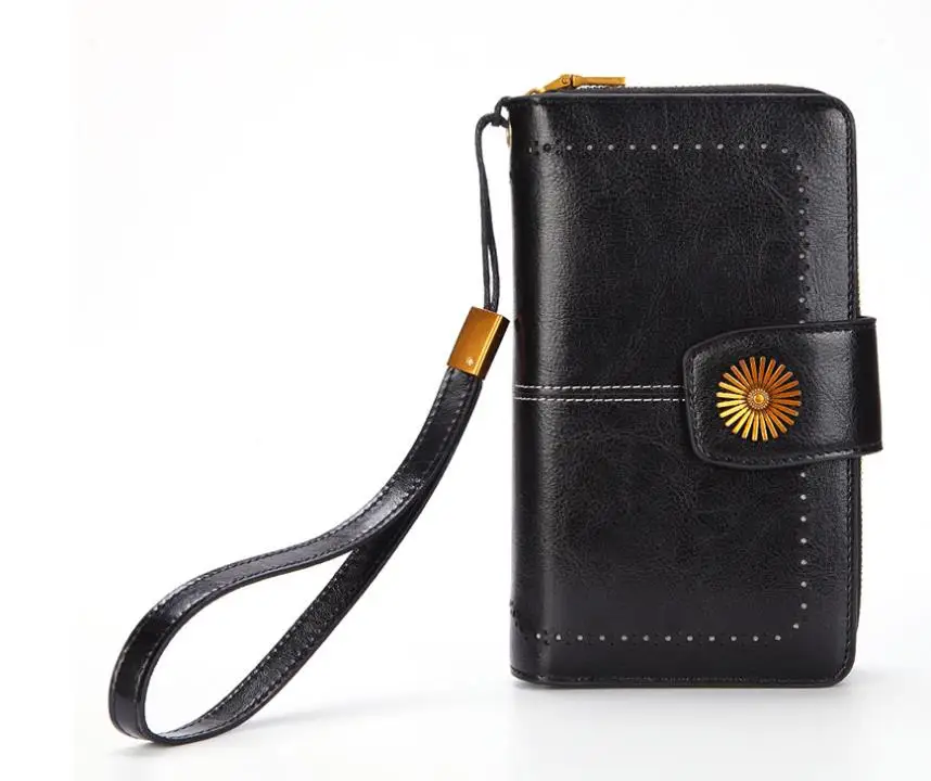 Высококачественный кожаный кошелек женский длинный Модный женский бумажник с застежкой молнией кожаный женский кошелек портмоне для карт женский клатч - Цвет: black
