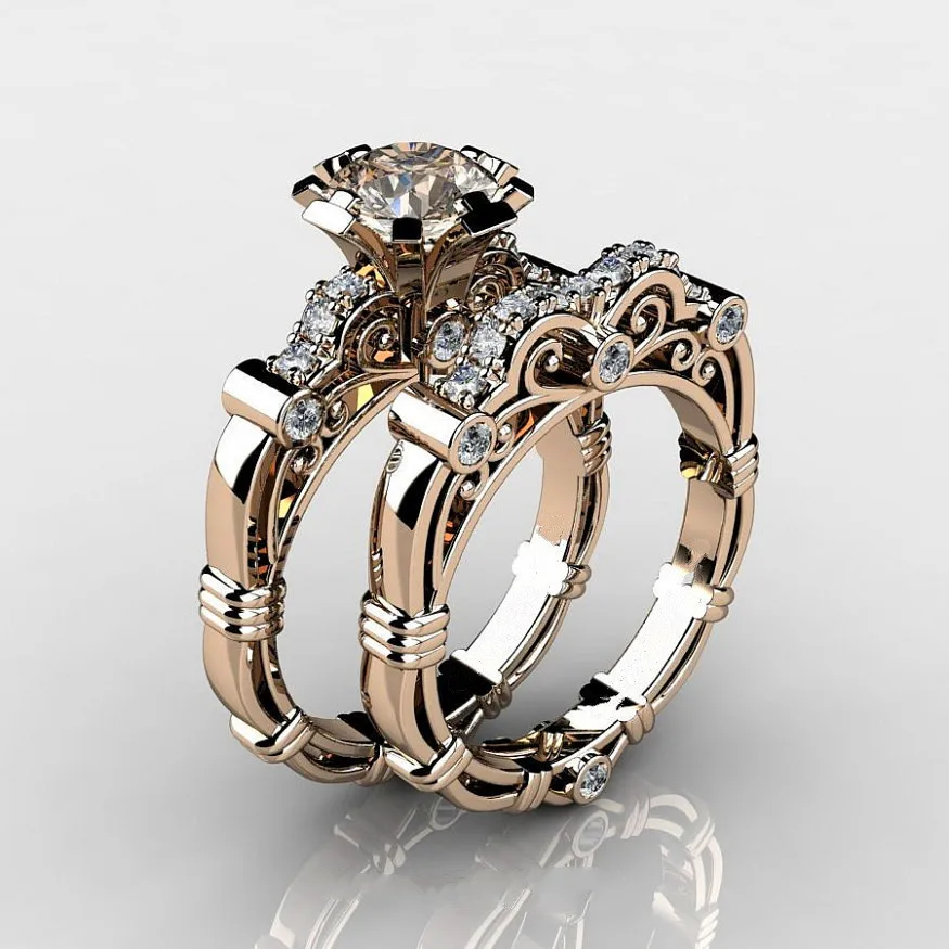 Новинка года, женские свадебные кольца с кристаллами, набор модных роскошных серебряных золотых свадебных комплектов, ювелирные изделия, обручальные кольца для влюбленных женщин