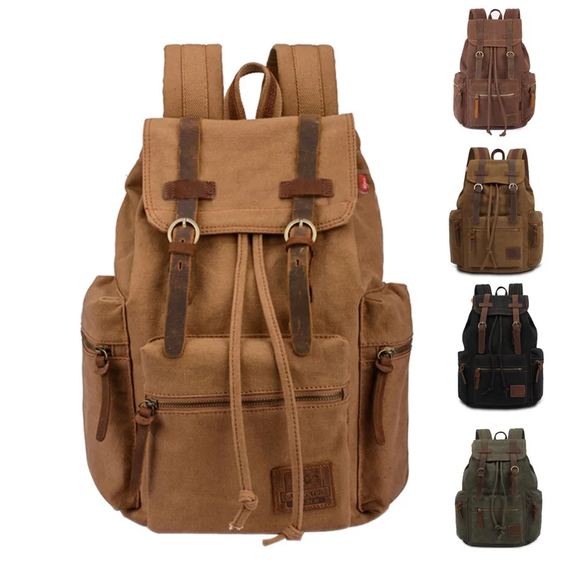 

Vintage Men's Backpack Men Casual Canvas Leather Backpack Rucksack Satchel Bag School Bag mochila masculina