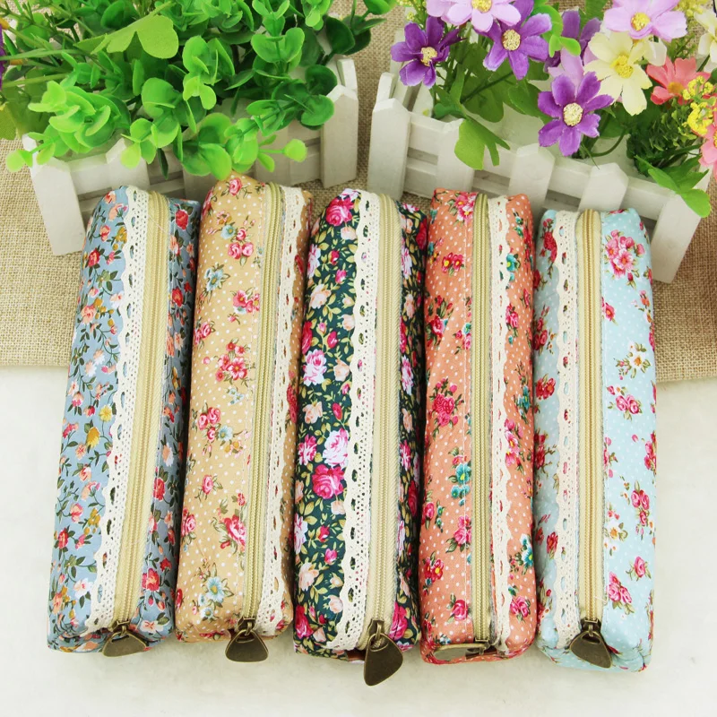 

1pcs/lot Fashion Mini Retro Flower Floral Lace Pencil case pen bag Multi-Function Zipper Pencil Holder Bag Gift Stationery