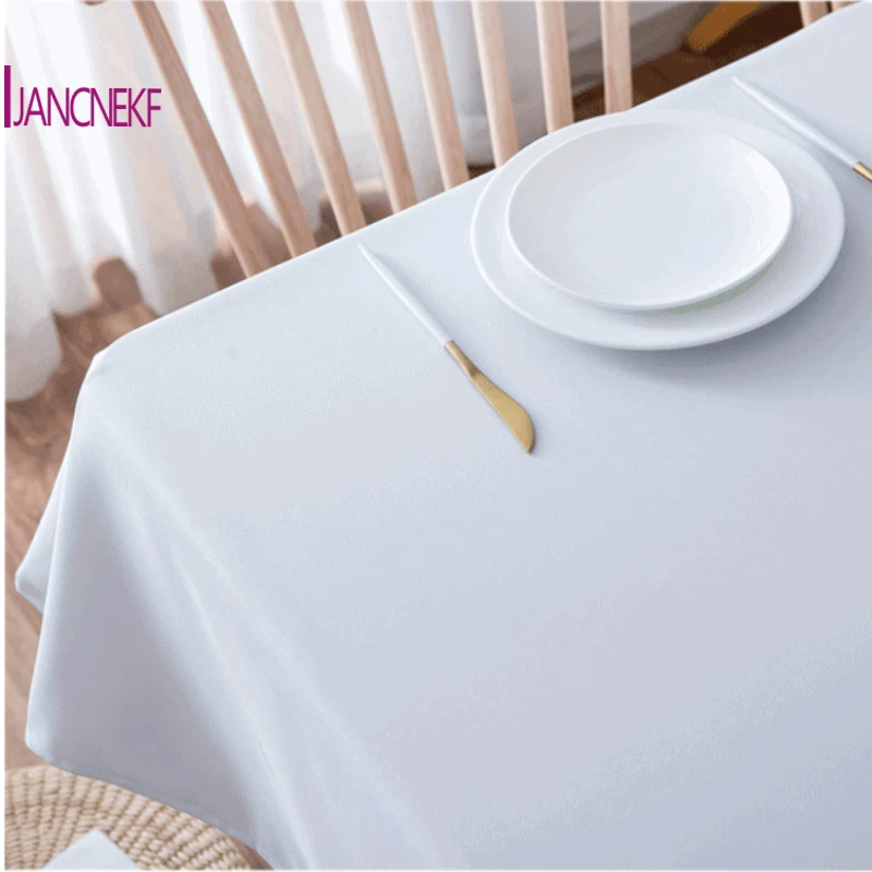 

Brand Solid Color White Woven Fabric 100% Cotton and Linen Restaurant Tablecloth Custom Wedding Round Square Tablecloth