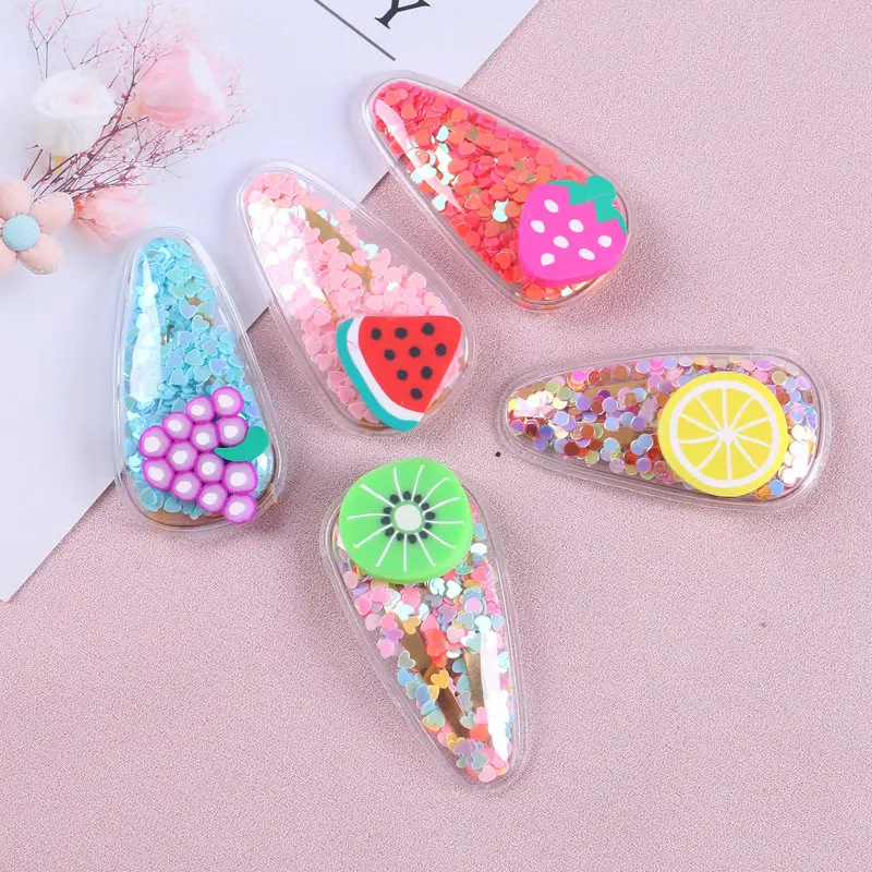 

New Girl Hairpins Color Quicksand Hairgrips Transparent Children's Fruit Hair Clips PVC Side Clip BB Clip Barrettes Headdress