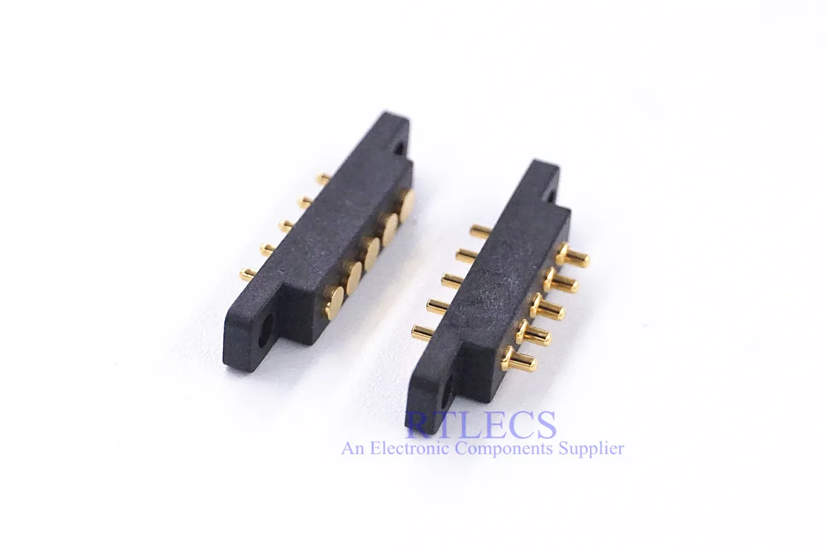 

20 pcs Female Male Spring Loaded Connector Pogo Pin 5 Pin 2.54 mm Pitch Through Holes With Flange Panel Mount Single Row Strip
