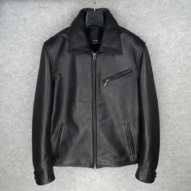 Free shipping.Brand classic stand riders horseskin leather coat,mens 100% genuine leather Jackets,high level quality sales leather sheepskin jacket Genuine Leather