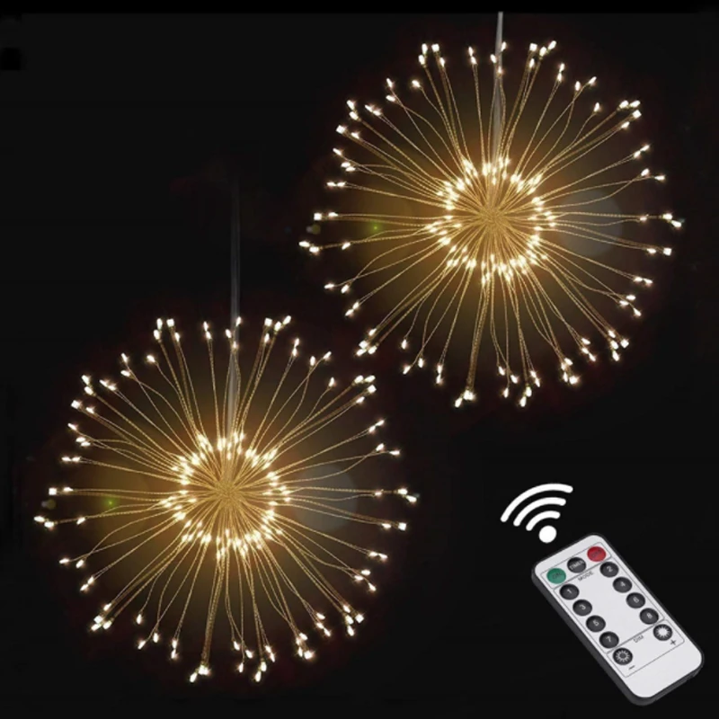 

DIY Fireworks LED Fairy String Light Foldable Battery Powered Gerlyanda Remote Control Garland for Outdoor Christmas Decoration