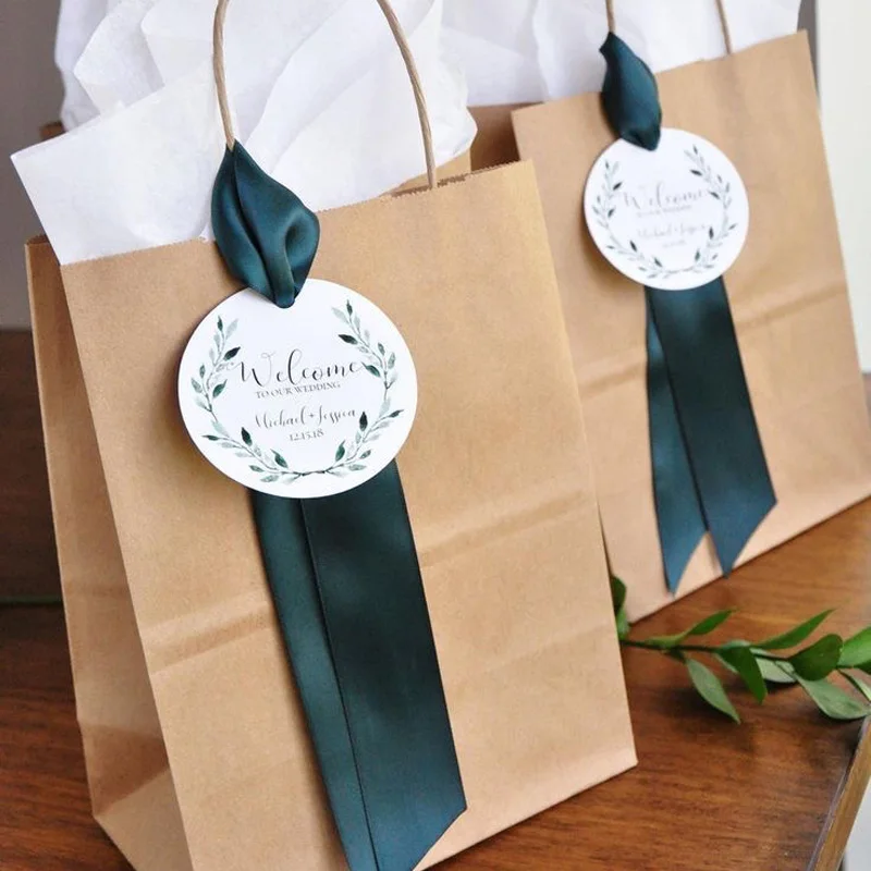 Bolsa de mano de papel con logotipo personalizado para boda, fiesta de  cumpleaños de bebé, favores de fiesta, paquete de regalos de dama de honor,  lote de 20 Uds.|Envoltorios y bolsas de