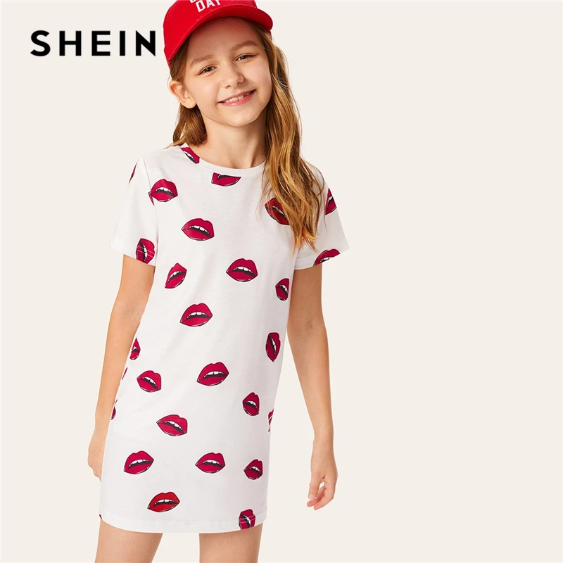 SHEIN Kiddie White Pattern Print Casual Tunic Dress Kids 2019 Summer Short Sleeve Cute Straight Mini Dresses For Toddler Girls SHEIN Kiddie White Pattern Print Casual Tunic Dress Kids 2019 Summer Short Sleeve Cute Straight Mini Dresses For Toddler Girls