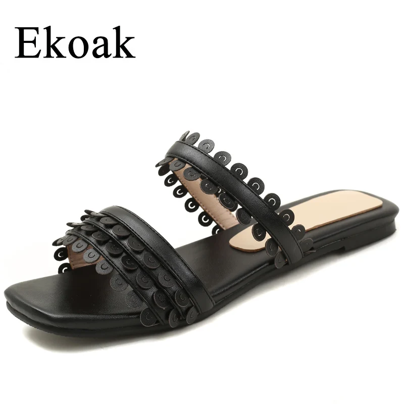 

Ekoak Fashion Sheepskin Women Sandals Genuine Leather Casual Beach Shoes Ladies Summer Shoes Woman Flat Sandals