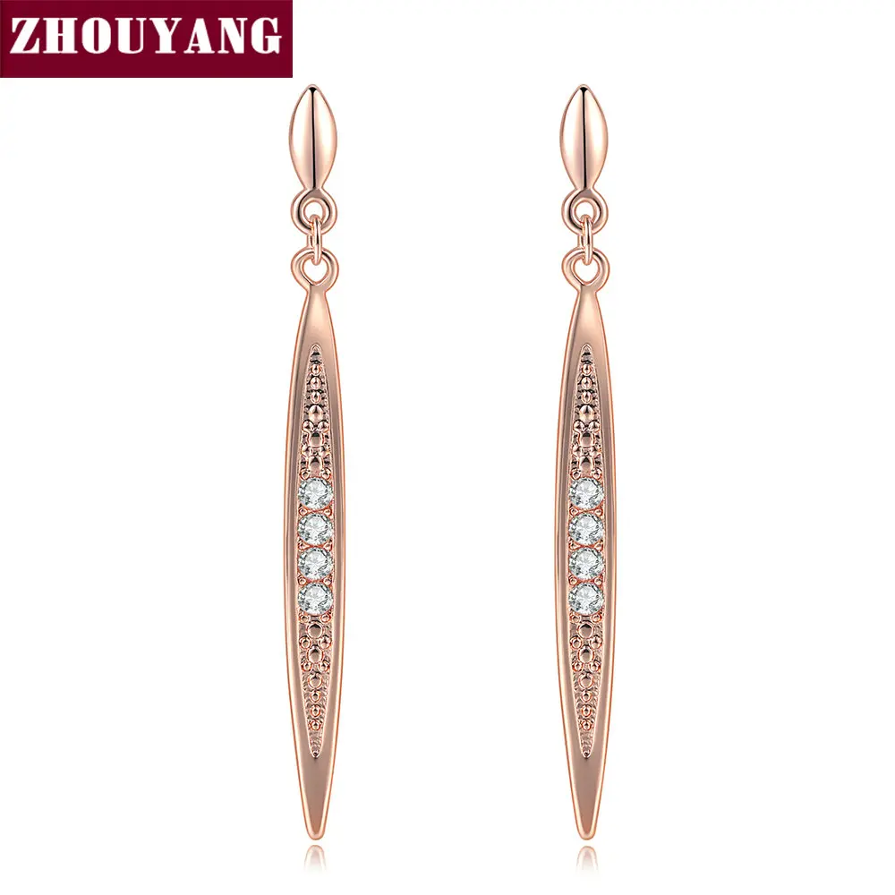 

ZHOUYANG Earrings For Women Cubic Zirconia Peasecod Shape Rose Gold Color Jewelry Austrian Crystal ZYE055 ZYE056