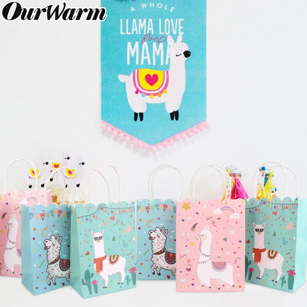 OurWarm 5 шт. бумажные подарочные сумки с ручками, вечерние сумки из альпаки и ламы с животными из мультфильмов, коробки для конфет, товары для дня рождения