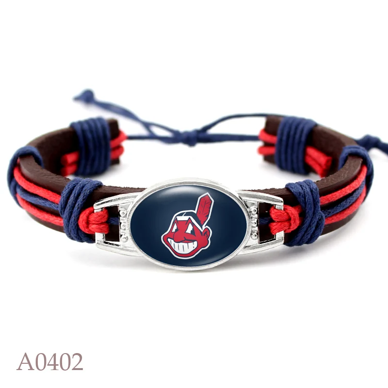 Custom 18*25mm Glass Alabama Charm Genuine Leather Bracelet Sports Team Adjustable Bracelets& Bangles For Man Woman