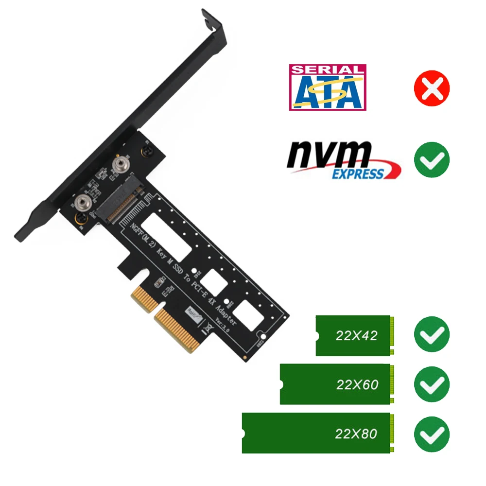 Адаптер PCIE для M2 Raiser PCI Express 3,0X4 для M.2 NVME SSD M KEY PCIE M2 Riser Card Adapter+ низкопрофильный кронштейн M.2 Heatsink