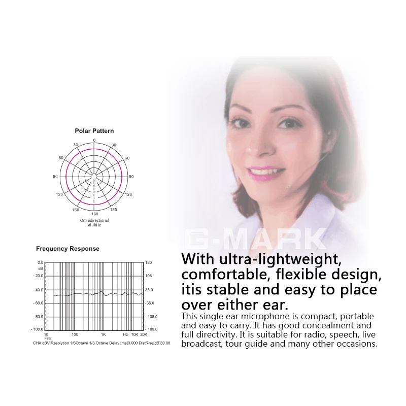 G-MARK Профессиональный всенаправленный наушник с одним ухом, подвесной микрофон для беспроводной системы, цвет кожи с 1 упаковочной коробкой
