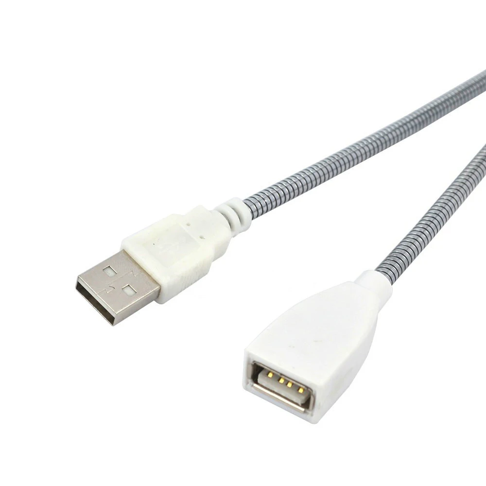Generic 1 Pcs Universal Male to Female 35cm Flexible Metal Tubing Lamp Parts Data Cable USB Cable Extension Cord Power Connector White 