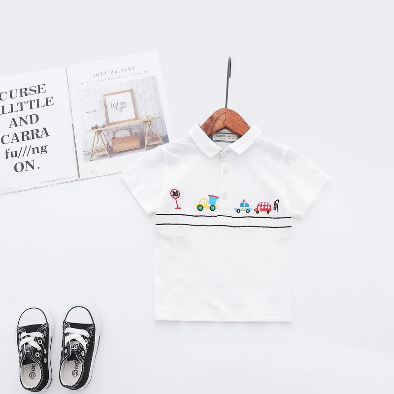 Fashion Summer Cotton Baby Boys Short Sleeved T-shirt Cartoon Embroidery Children Tees Kids Tops For Age 2-7 Years Old
