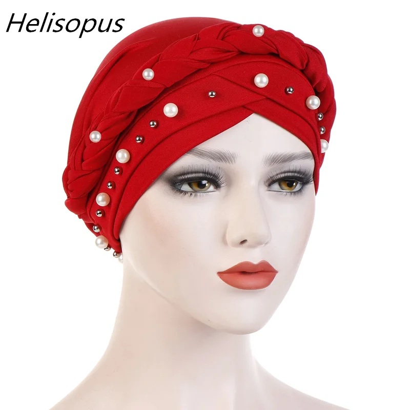 Helisopus мусульманский крест шелковая коса жемчуг бисером тюрбан для женщин шарф Рак шапка Хемо Кепка хиджаб головной убор аксессуары для волос