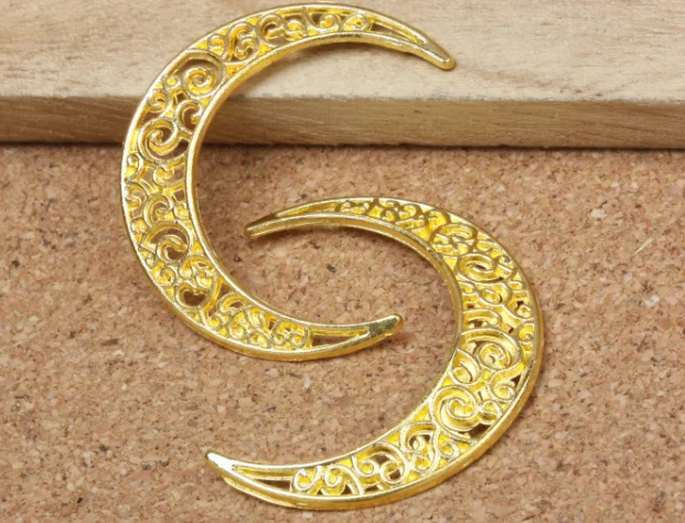 30pcs Charm Moon Gold Hollow Pendants 36 30 1mm Handmade Jewelry Making 
