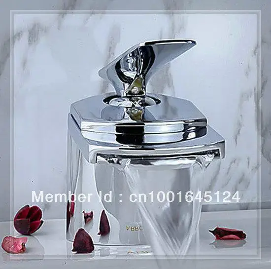 Modern waterfall spout faucet Hot and Cold Device chrome finish Bathroom Basin Sink Mixer Tap W-8326 glass wall | Канцтовары для