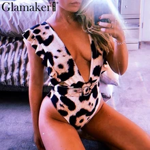Glamaker Леопардовый принт цельный купальник сексуальный плавательный костюм женский черный купальный костюм бикини с оборками пуш-ап Летний Пляжный Купальник