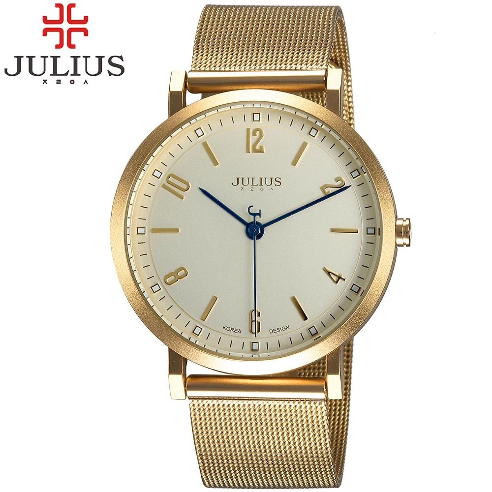 2017 Top Brand Julius Gold Silver Dress Watches Men Stainless Steel Quartz Watch Business Male Wristwatches Relogio Masculino 2016 julius mens watches top brand luxury stainless steel mesh band gold watch man business quartz watch male relogio masculino