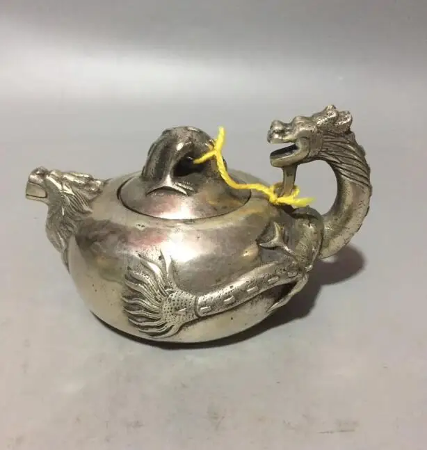 

Китайская коллекция archaize белая медная статуя с головой дракона