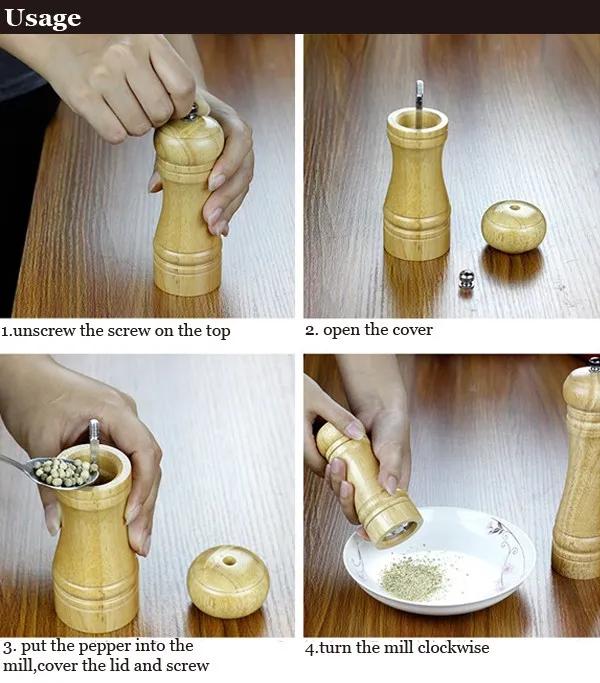 Wooden Oak Manual Pepper Salt Mill Grinder Spice Pepper Salt Mill Kitchen Seasoning Tool