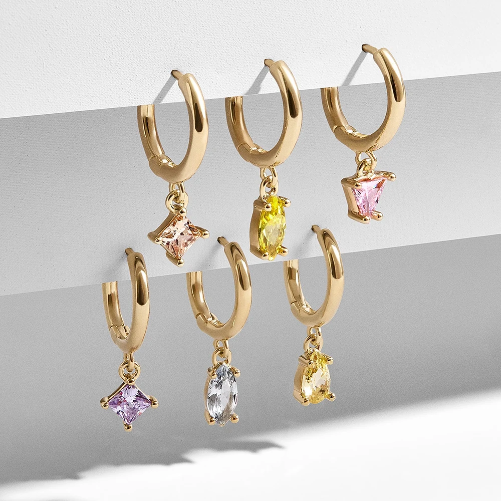 

New Fashion Zircon Stone CZ Hoop Earring Women Charm Boho Wedding Jewelry Multi-color statement Hoop Earring Set For Girls