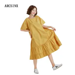 ARCSINX желтое платье женские летние платья и сарафаны однотонные с коротким рукавом Большие размеры платья для женщин 4XL 5XL 6XL