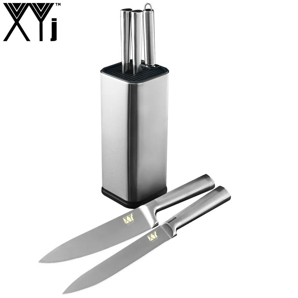 XYj 6pcs Stainless Steel Kitchen Knife Set 8'' Knife Stand Chef Slicing