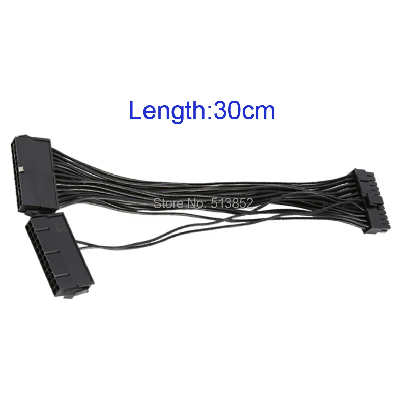 ATX, Cabo de Extensão Dual PSU, Adaptador de Computador, 24 Pinos, 30cm