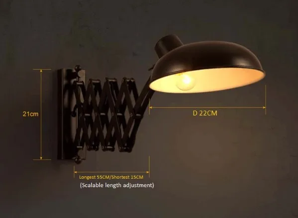 Промышленный подвесной светильник в стиле лофт с длинной ручкой в деревенском стиле, выдвижная настенная лампа в винтажном стиле, железный подвесной светильник для балкона, прикроватная лампа - Цвет абажура: Body matte black