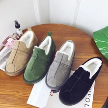 Женские зимние ботильоны; теплые плюшевые женские замшевые туфли на плоской подошве; Женская Классическая обувь; большие размеры 35-44