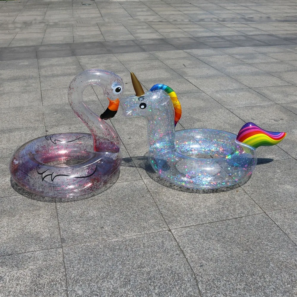 Надувное кольцо для бассейна Rainbow Unicorn надувное плавания с блеском внутри