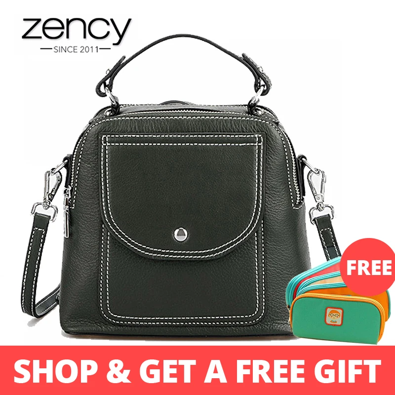 

Zency Soft Skin 100% Genuine Leather Black Handbag Fashion Women Shoulder Messenger Bag More Pockets Satchels Lady Casual Tote