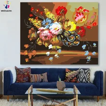 DIY Раскрашивание картины по номерам с цветами Винтаж гибискус пион цветок Картина Рисунок Живопись по номерам оформлена дома