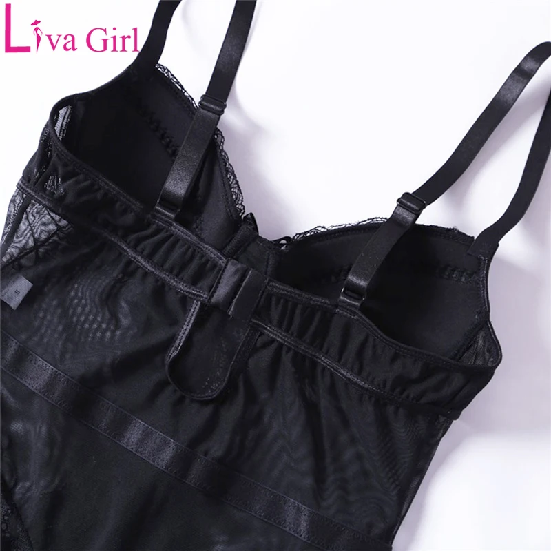 Женское Кружевное боди LIVA GIRL черное прозрачное с цветочным кружевом и чашками