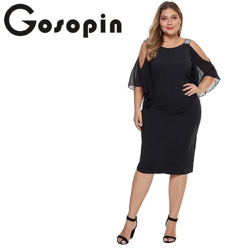 Gosopin летнее платье для женщин большие размеры с открытыми плечами блестящие