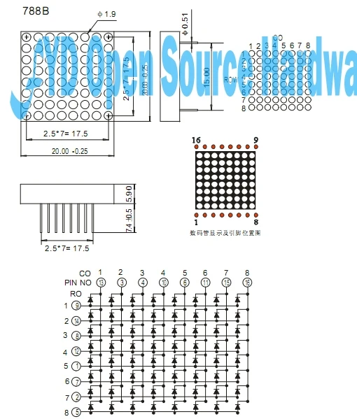 20 шт. 8x8 мини точечный матричный светодиодный дисплей Красный общий анод цифровая трубка 16-pin 20 мм x 20 мм 1,9 мм DIY Электронный набор