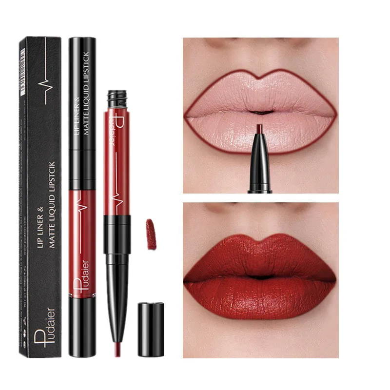 

16 color liquid lipstick matte durable waterproof non-stick cup two-in-one double lip gloss pen nude makeup lip liner shiny make