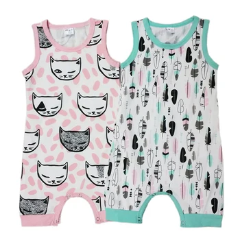 

Cat Partten Baby Rompers Cotton Infant Baby Costume Romper Cartoon Sleeveless Boy Jumpsuit Fashion Print Baby Girls Clothing