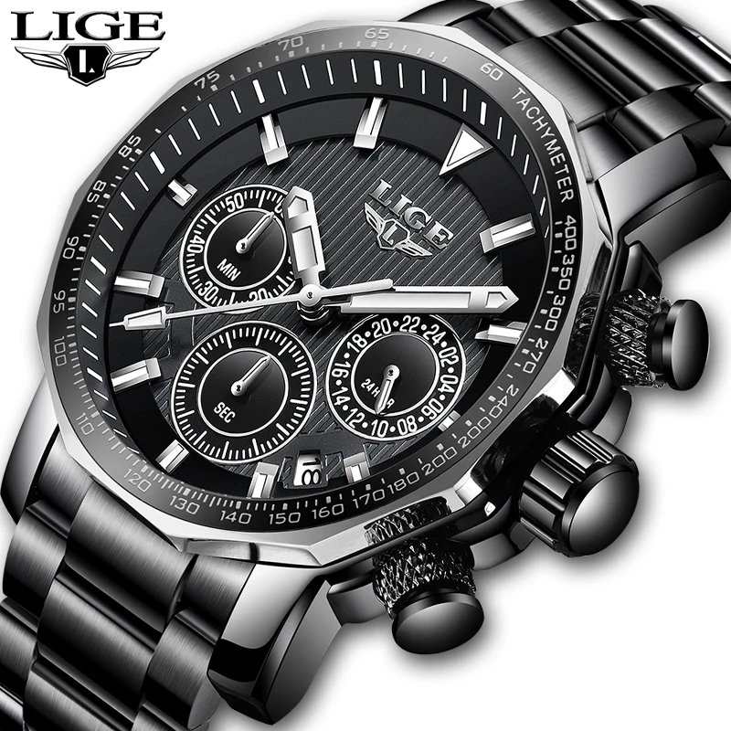 

Men Watches LIGE2019 New Male Business Chronograph All Steel Quartz Watch Men Casual Waterproof Military Watch Relogio Masculino