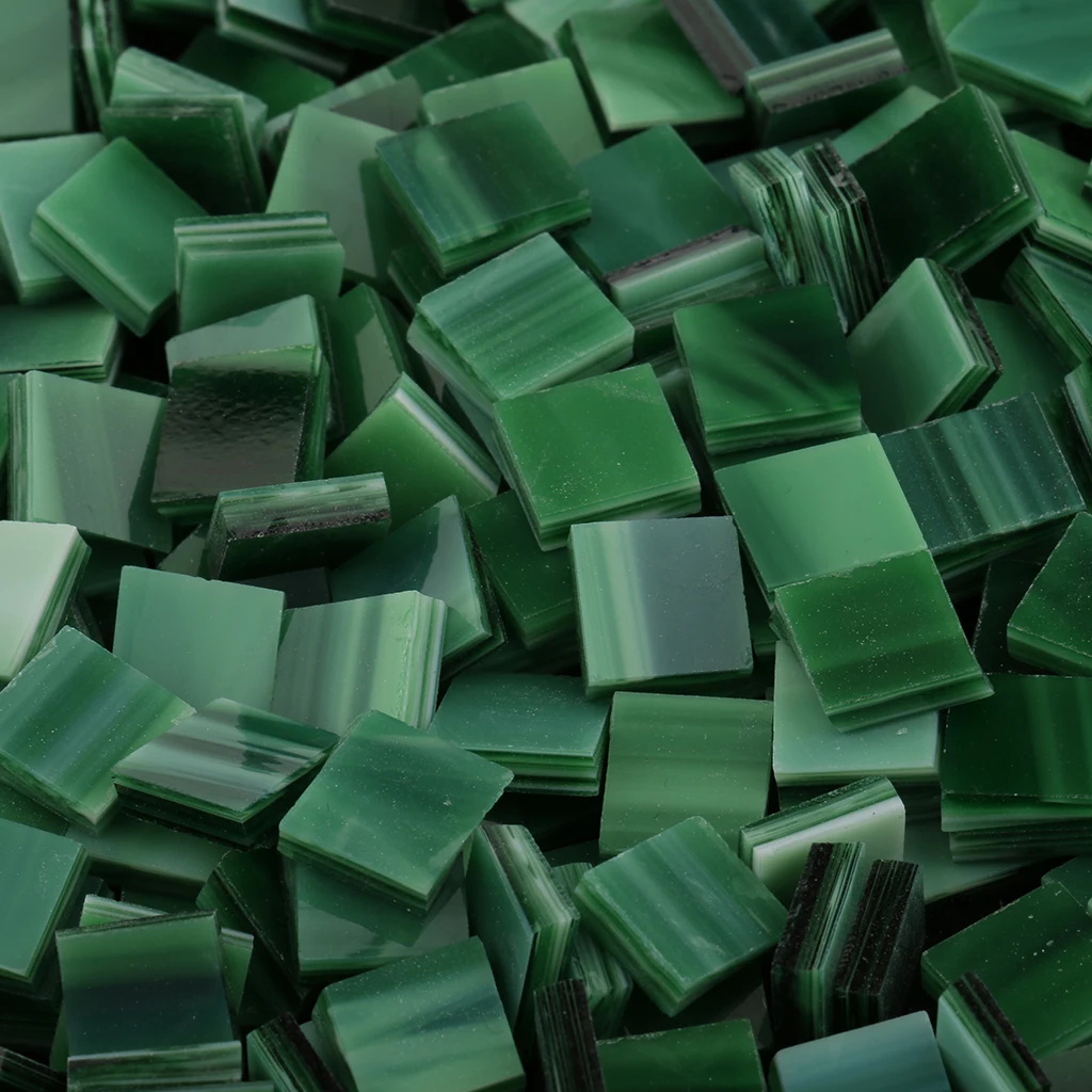 500 Piece Square Glass Mosaic Tiles Vitreous for Mosaic Making Art Craft 10x10mm Green Red Yellow
