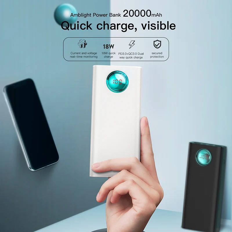 Baseus 20000mAh Power Bank For iPhone Samsung S10 USB Type C PD Fast Charging + Quick Charge 3.0 USB Powerbank External Battery