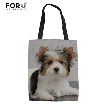 

FORUDESIGNS Yorkshire Terrier 3D Print Handbags Women Folding Linen Tote Bags Casual Ladies Girls Shopping Bag Students Book Bag