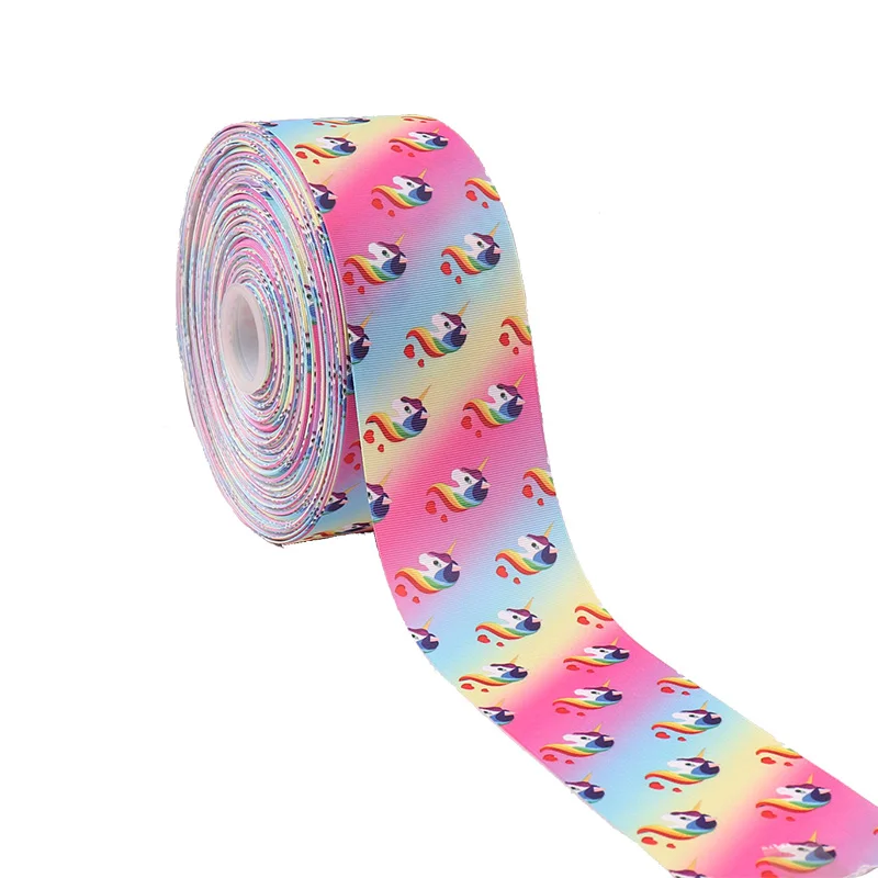 JOJO BOWS 75mm 2y Grosgrain Stain Ribbon For Crafts Unicorn Printed Tape For Needlework DIY Hair Bows Gift Wrapping Party Decor - Цвет: 01